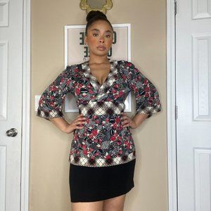 Vintage 90s/Y2k Floral/Plaid Blouse